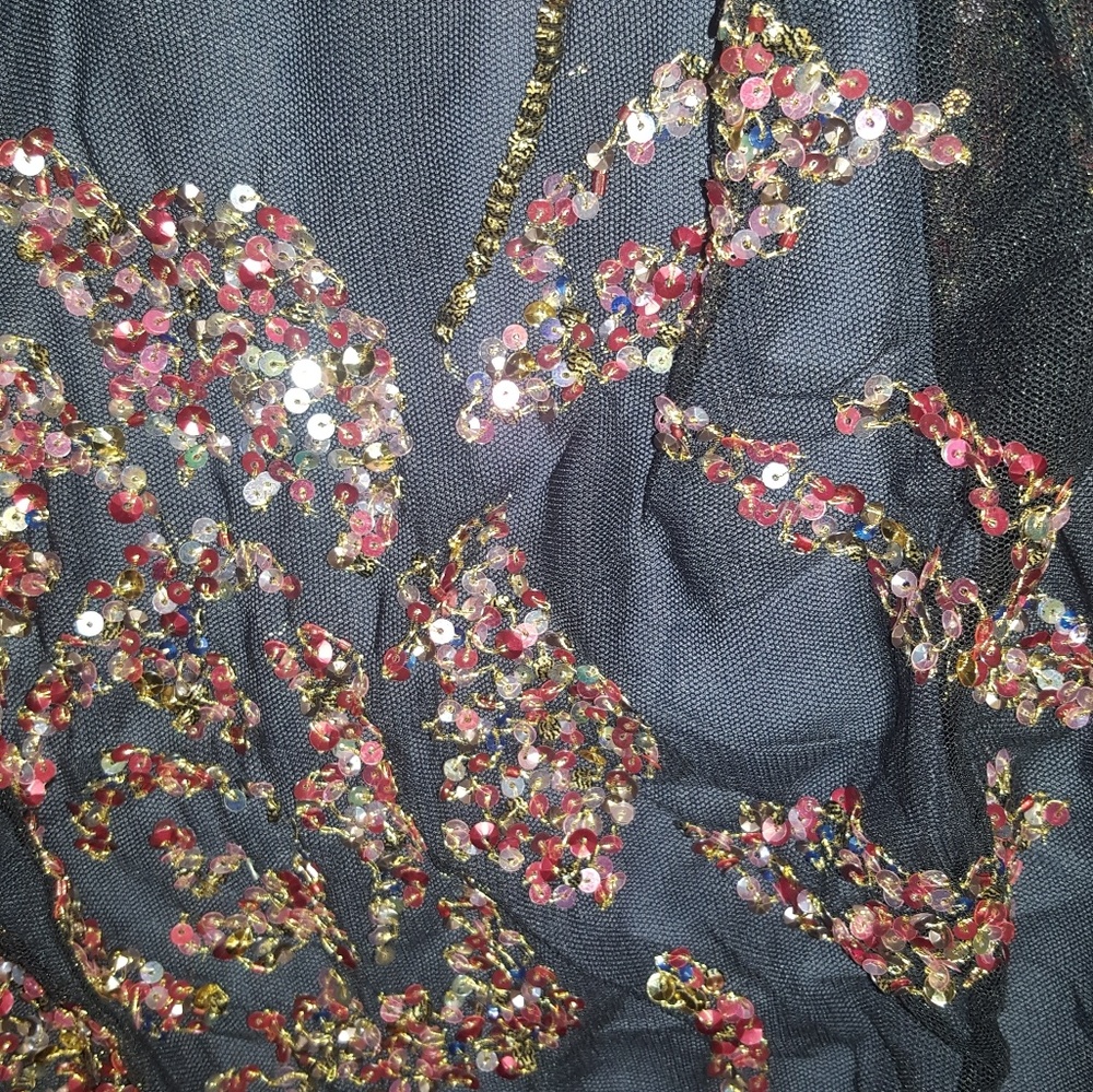 French Connection Tulle Midi Skirt 4 Black holiday party flow sparkly sequin new - Picture 3 of 9